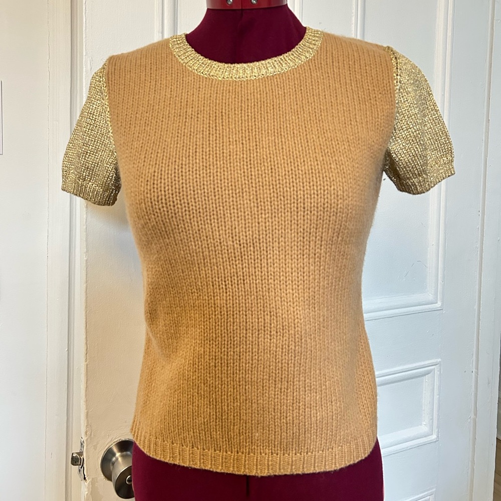 Moschino Jeans Tan and Gold Short Sleeve Top